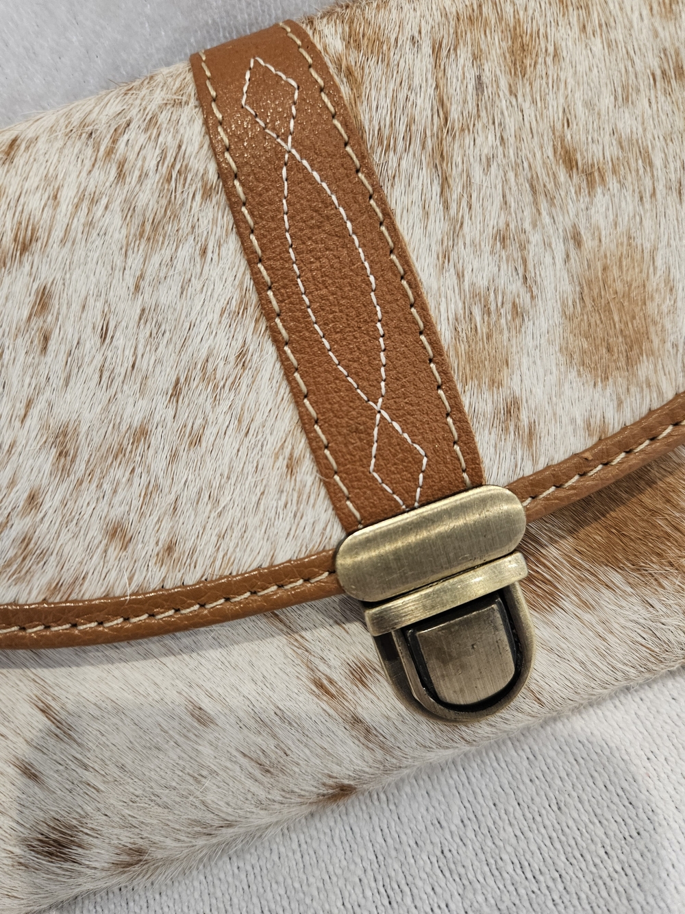 Myra Aria Spotted Hair-on Cowhide Leather Clutch Wallet with Tan Leather Trim